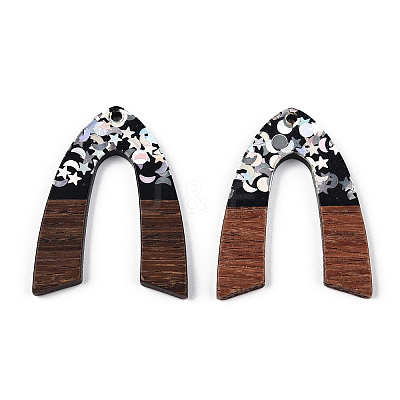 Opaque Resin & Walnut Wood Pendants RESI-N039-66C-1