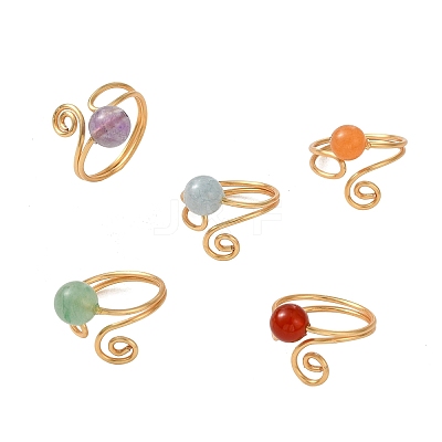 Natural Gemstone Cuff Open Rings RJEW-JR01071-1