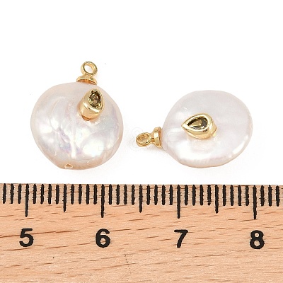 Brass Micro Pave Cubic Zirconia with Natural Pearl Pendants KK-Z146-07B-03-1