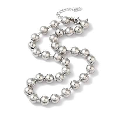 Non-Tarnish 304 Stainless Steel Round Beads Necklace for Women NJEW-B107-01A-P-1