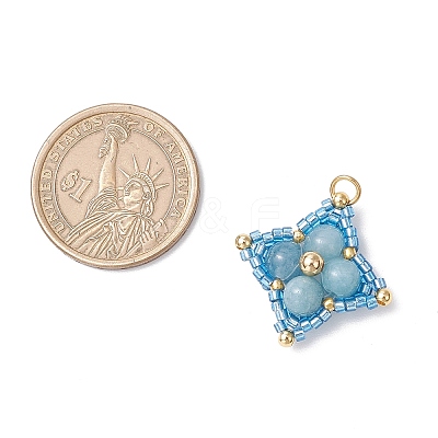 Natural & Synthetic Mixed Gemstone & Glass Seed Beaded Star Pendants PALLOY-MZ00691-1