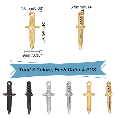 12Pcs 3 Style 304 Stainless Steel Pendants STAS-UN0042-75-1