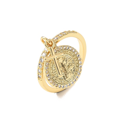 Brass Micro Pave Cubic Zirconia Cuff Rings for Women RJEW-K264-08G-1