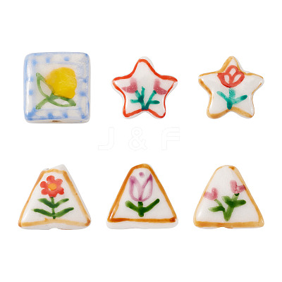 6Pcs 6 Styles Printed Handmade Porcelain Beads PORC-TA0001-49-1