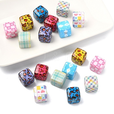 18Pcs 9 Colors Laser & Printed Opaque Acrylic Beads OACR-YW0004-55-1