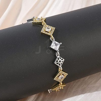 Brass Micro Pave Clear Cubic Zirconia Link Chain Bracelets for Women BJEW-C156-06C-PG-1