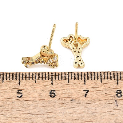 Brass Micro Pave Clear Cubic Zirconia Heart Stud Earrings EJEW-F400-28C-G-1