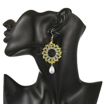 Brass Glass Beads Dangle Earrings EJEW-MZ00764-03-1