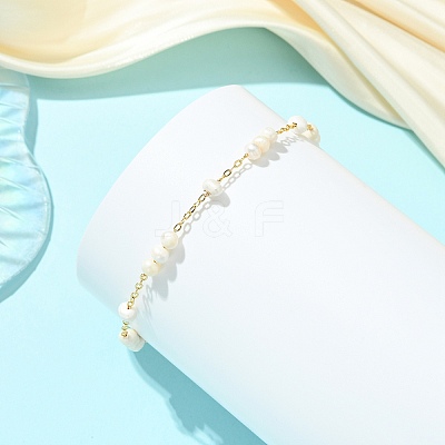 Potato Natural Cultured Freshwater Pearl Beads Link Bracelets BJEW-JB14128-1