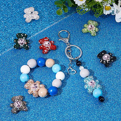 8Pcs 8 Styles Rhinestone Clay Pave Beads RB-HS0001-01-1