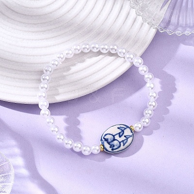 ABS Plastic Imitation Pearl & Handmade Porcelain Beads Bracelets BJEW-JB12837-1