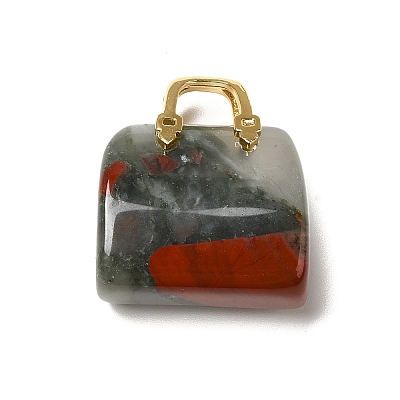 Natural African Bloodstone Brass Pendants KK-E274-01G-20-1