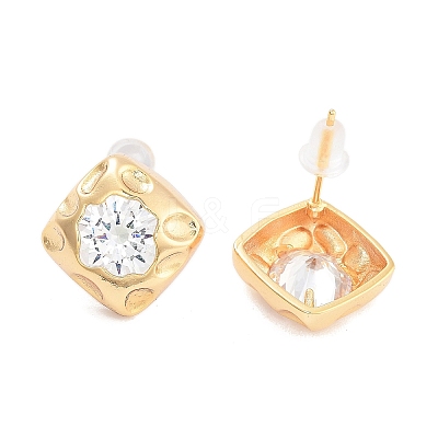 Brass Micro Pave Clear Cubic Zirconia Stud Earrings EJEW-B058-05G-1