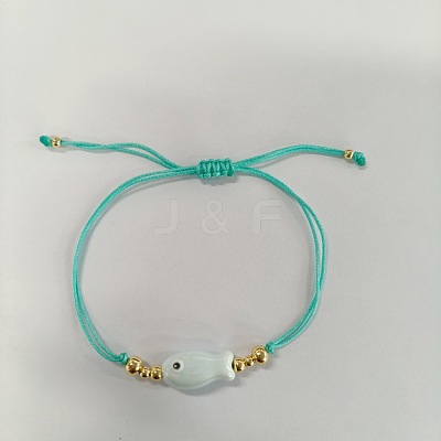 Braided Porcelain Fish Charm Adjustable Bracelets LS-JI6734-8-1