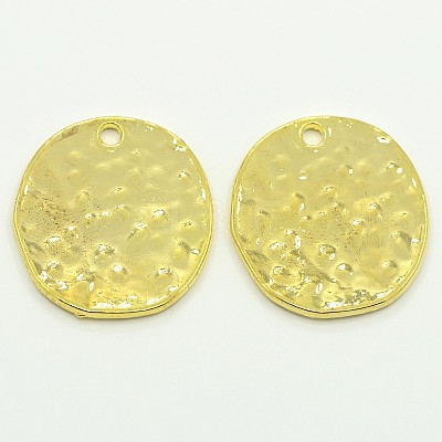 Alloy Blank Flat Round Hammered Pendants PALLOY-M031-07G-1