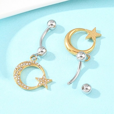 316 Stainless Steel Crystal Rhinestone Curved Barbell Dangle Belly Rings AJEW-C044-04-1