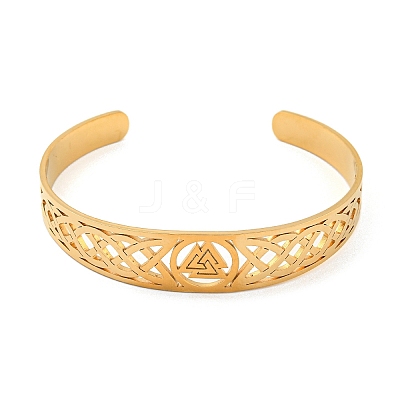 Viking Hollow Out Stainless Steel Valknut Open Cuff Bangles for Women LS-BJEW-G708-02G-1