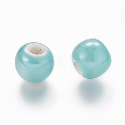 Pearlized Aquamarine Glazed Porcelain Round Beads X-PORC-D001-10mm-03-1