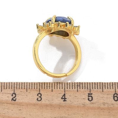 Sunflower Natural Lapis Lazuli Finger Rings RJEW-B113-03G-02-1