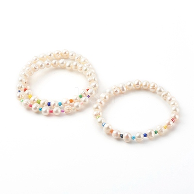 3Pcs 3 Styles Natural Cultured Freshwater Pearl Stretch Beaded Bracelets Sets BJEW-JB06266-1