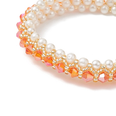 Glass Imitation Pearl & Bicone Beaded Bracelets BJEW-MZ00035-01-1
