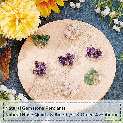 6Pcs 3 Styles Chakra Natural Gmestone Copper Wire Big Pendants FIND-FH0004-66-1