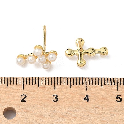 Cross Brass Stud Earrings EJEW-A132-01G-1