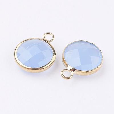 Golden Tone Brass Glass Flat Round Charms GLAA-M003-A-18G-1