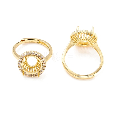 Brass Cubic Zirconia Adjustable Solitaire Ring Components KK-K266-07G-1