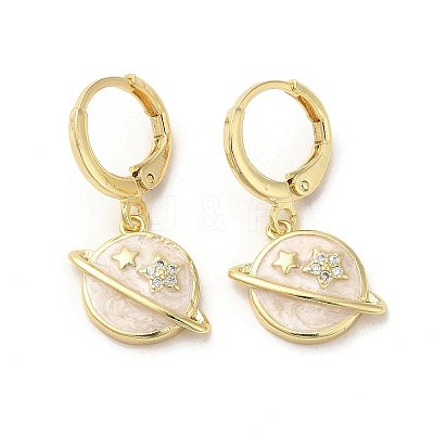 Planet Golden Brass Dangle Leverback Earrings EJEW-L268-034G-03-1