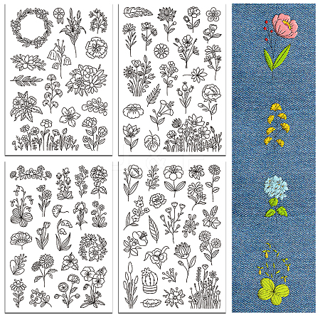 4 Sheets 11.6x8.2 Inch Stick and Stitch Embroidery Patterns DIY-WH0455-156-1