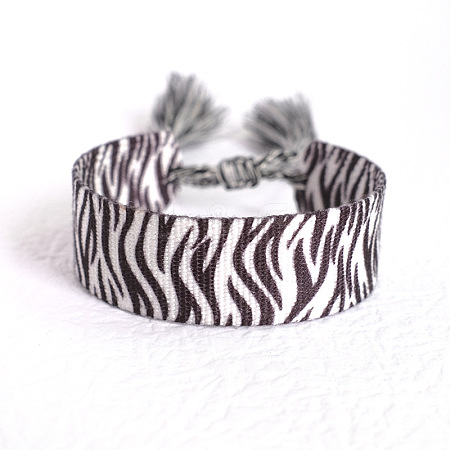 Zebra-stripe Pattern Polyester Cord Adjustable Bracelets LS-BJEW-B127-01A-1