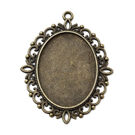 Tibetan Style Alloy Oval Pendant Cabochon Settings TIBEP-S231-01AB-NR-1