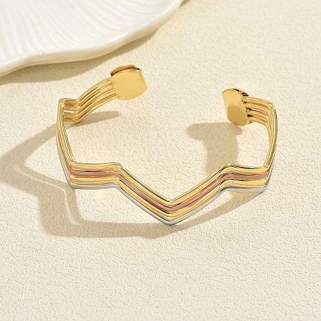 Multi-layer Geometric Wave Pattern Iron Open Cuff Bracelet for Women LS-US3742-1