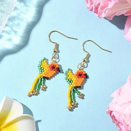 304 Stainless Steel MIYUKI Glass Seed Beads Bird Dangle Earrings EJEW-MZ00555-05-1