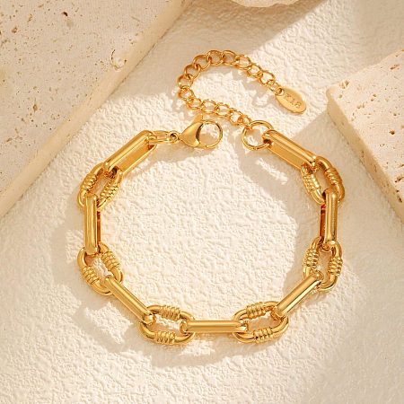 304 Stainless Steel Rectangle Ring Link Chain Bracelets BJEW-C128-02G-1