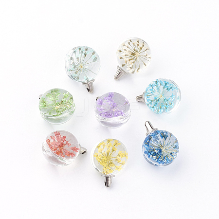 Round Alloy Glass Pendants GLAA-Q051-15mm-06P-1