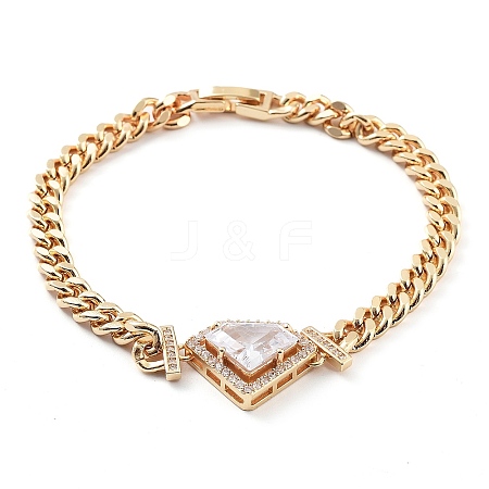 Cubic Zirconia Link Bracelet with Golden Brass Curb Chains BJEW-C055-06A-G-1