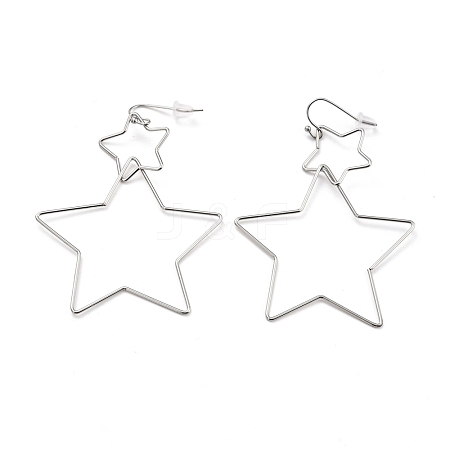 Non-Tarnish Interlock Double Open Star Dangle Earrings EJEW-C007-01P-1