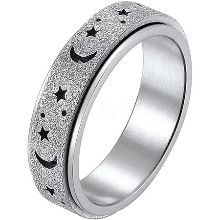 Stainless Steel Moon and Star Rotatable Finger Ring MOST-PW0001-005I-05-1
