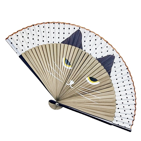 Cat Pattern Bamboo with Satin Folding Fan WOCR-PW0005-01A-03-1