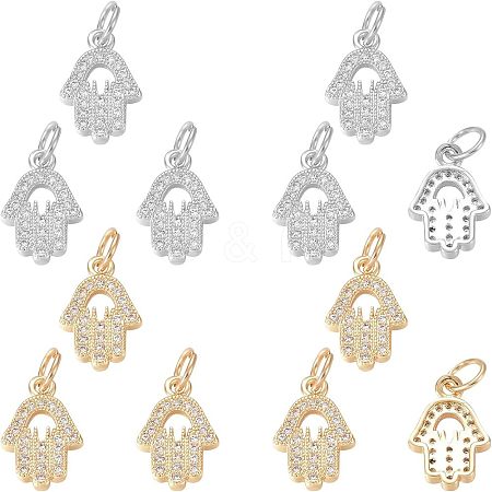  12Pcs 2 Colors Brass Micro Pave Clear Cubic Zirconia Charms ZIRC-NB0001-77-1