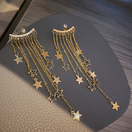 Alloy Rhinestone Star Tassel Chandelier Earrings FS-WGCE93B-01-1
