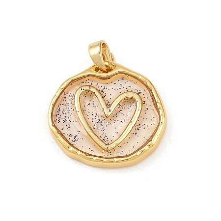 Transparent Epoxy Resin Brass Pendants KK-B163-01G-02-1