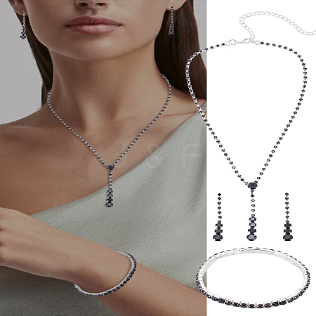 1 Set Alloy & Rhinestone Teardrop Jewelry Set SJEW-LP0001-03-1