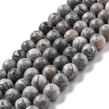 Natural Map Stone/Picasso Stone/Picasso Jasper Round Beads Strands G-E329-8mm-47-1