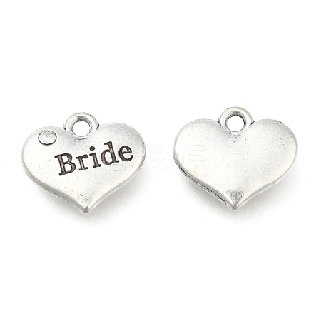 Wedding Theme Antique Silver Tone Tibetan Style Heart with Bride Rhinestone Charms TIBEP-N005-12E-1