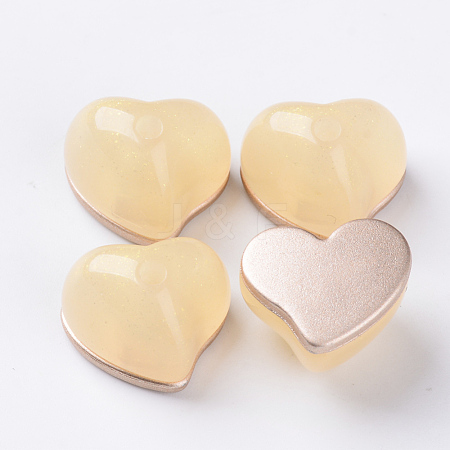  Jewelry Beads Findings Opaque Acrylic Beads, Two Tone, with Rose Gold Plated Flat Plate, Half Drilled, Heart, PaleGoldenrod, 15x18x13.5mm, Half Hole: 2.5mm