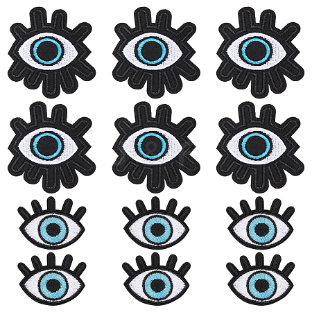  16Pcs 2 Styles Evil Eye Cotton Embroidery Iron on Clothing Patches DIY-NB0010-16-1