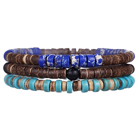 Synthetic Turquoise & Regalite & Coconut Shell Bead Stretch Bracelets Sets PW-WG7E5E9-01-1